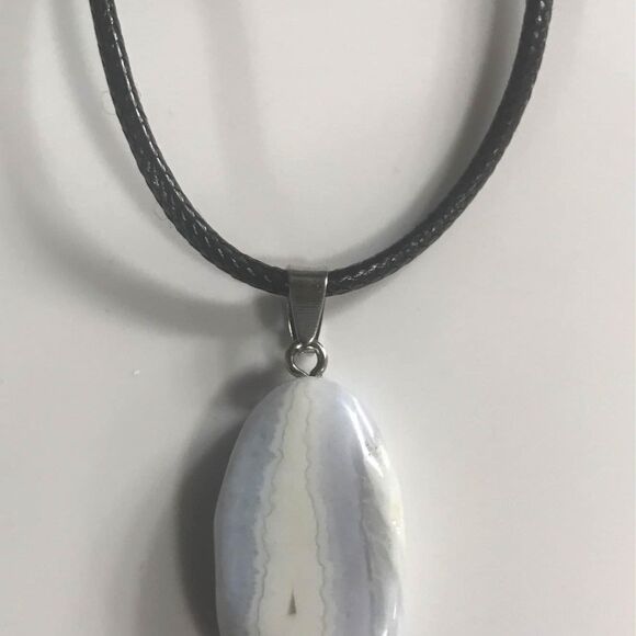 Blue crystal stone necklace on black wax cord chain necklace - Picture 1 of 4